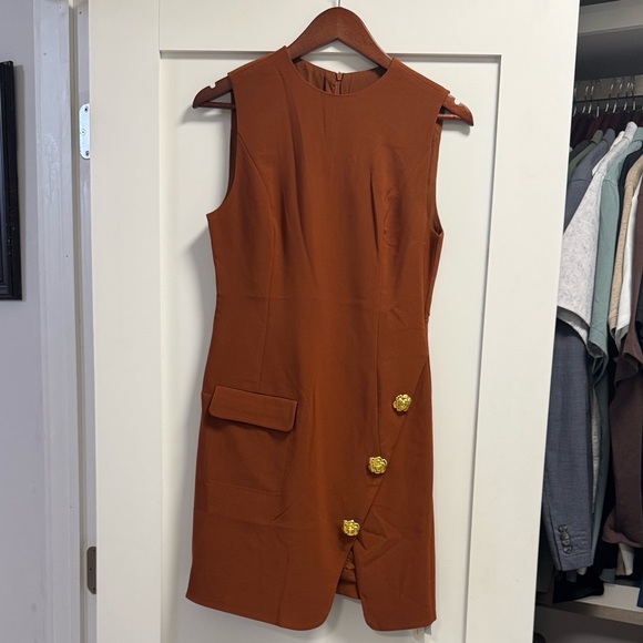 Commense Dresses & Skirts - Commense Sleeveless Mini Dress in Rust with Gold Buttons